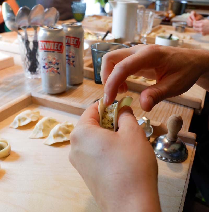 placing the filling into the dough